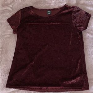 XS City Streets Burgundy Velvet Short Sleeve Shirt